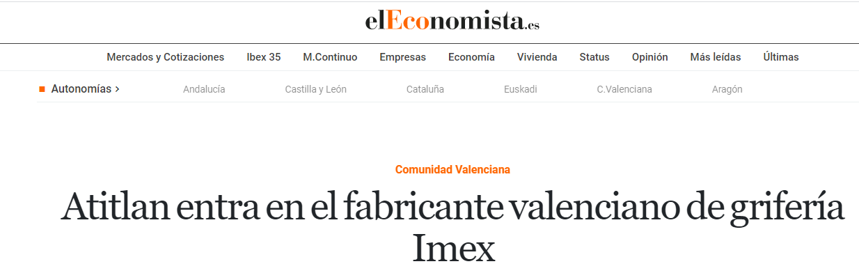 Atitlan已收购水龙头制造商Imex Products的部分股份
